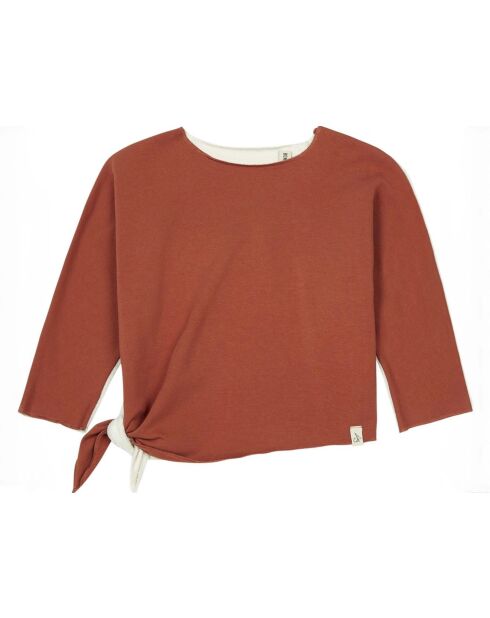 Sweat T-Shirt bicolore Aya en Coton Bio camel/écru