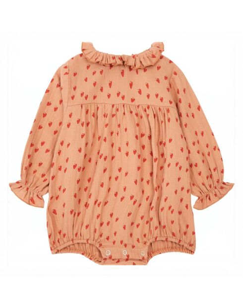 Barboteuse en Gaze de Coton Coeurs Amour vieux rose