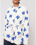 Kimonojacke mit Schmetterlingsmotiv in Ecru/Blau