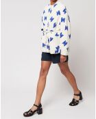 Kimonojacke mit Schmetterlingsmotiv in Ecru/Blau