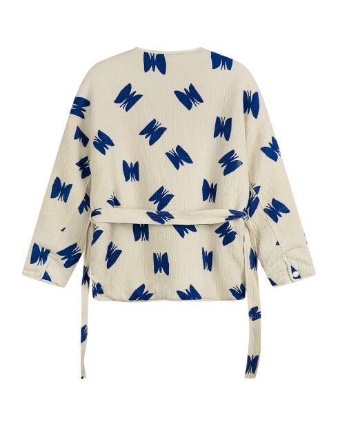 Kimonojacke mit Schmetterlingsmotiv in Ecru/Blau