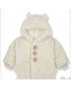 Veste à Capuche en Coton et Laine  Façon Fourrure Apolline écrue