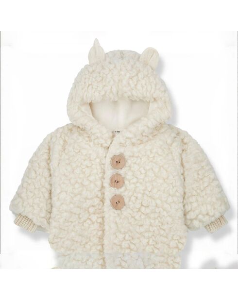 Veste à Capuche en Coton et Laine  Façon Fourrure Apolline écrue