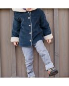 Manteau en Velours Côtelé Fourré Andréa bleu marine