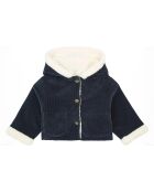 Manteau en Velours Côtelé Fourré Andréa bleu marine