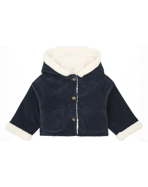 Manteau en Velours Côtelé Fourré Andréa bleu marine
