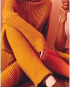 Pantalon en Laine Mérinos mélangée Tricot Côtelé ocre