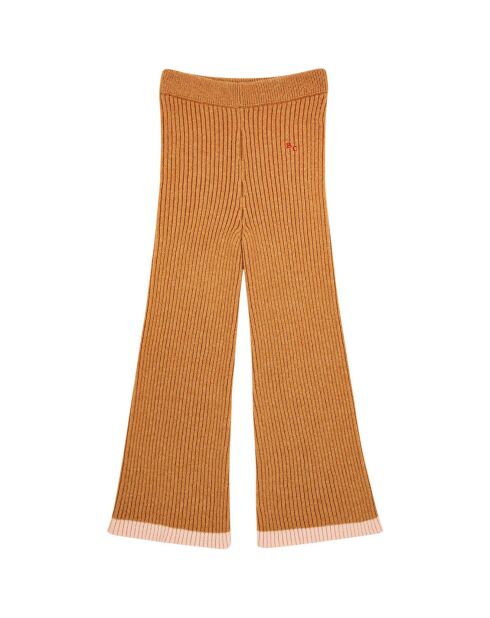 Pantalon en Laine Mérinos mélangée Tricot Côtelé ocre