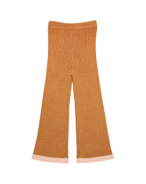 Pantaloni in misto lana merino lavorati a costine color ocra
