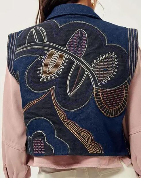 Moorfolk Ärmellose Jeansjacke mit Stickerei