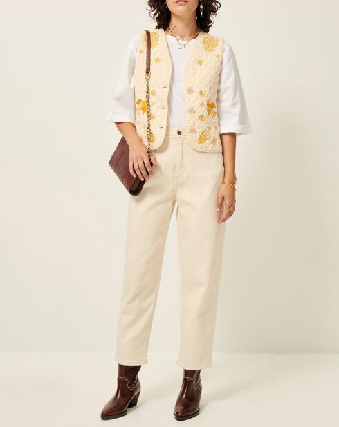 Veste Sans Manches Brodée Charlezie écru/jaune