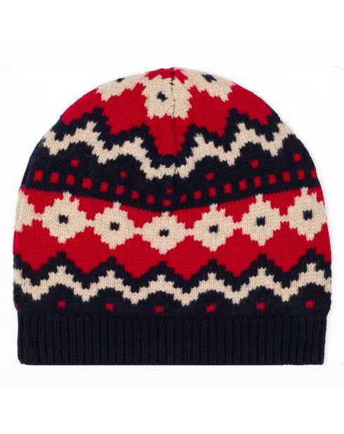 Bonnet en Laine bleu marine/rouge