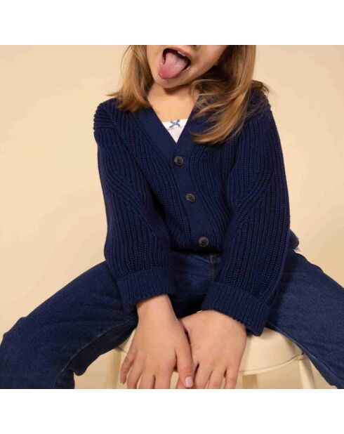 Cardigan en Côte Anglaise bleu marine
