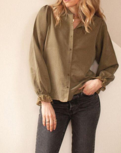Khakigrüne Prisca Bluse aus Baumwollgaze und Seidenmischung