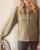 Blouse Soie mélangée Gaze de Coton Prisca vert kaki