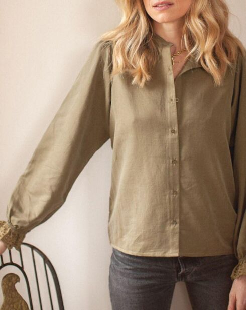 Blouse Soie mélangée Gaze de Coton Prisca vert kaki