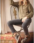 Blouse Soie mélangée Gaze de Coton Prisca vert kaki