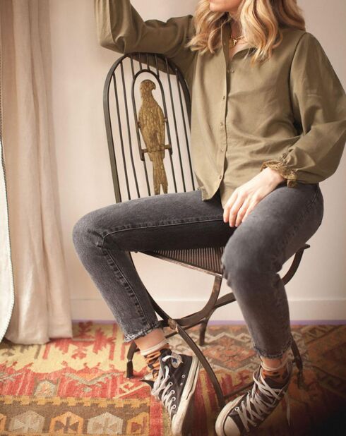 Blouse Soie mélangée Gaze de Coton Prisca vert kaki