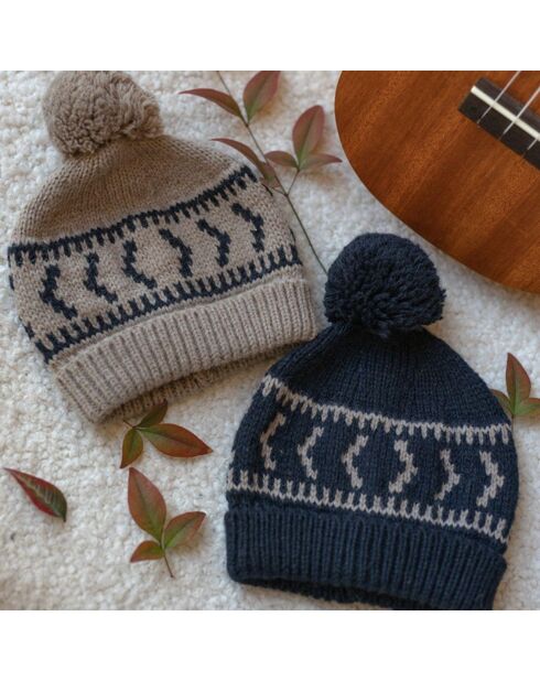 Bonnet Pompon Jacquard Nadja bleu marine