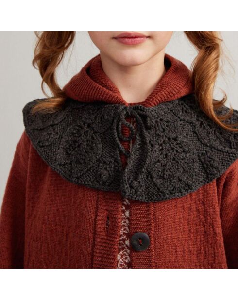 Gilet 100% Laine Mérinos à Capuche Elfen rouille