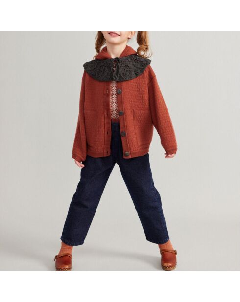 Gilet 100% Laine Mérinos à Capuche Elfen rouille