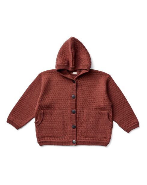 Gilet 100% Laine Mérinos à Capuche Elfen rouille