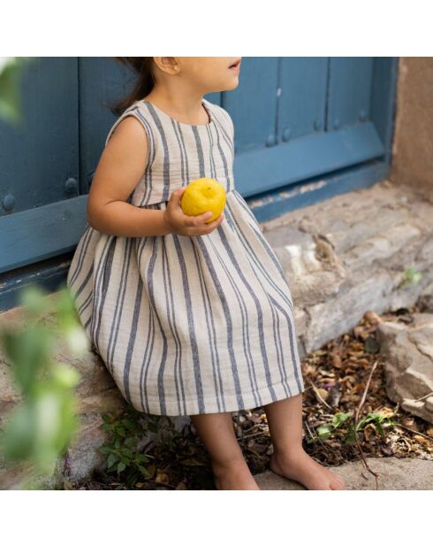 Robe sans manches Naomi bleu/écru