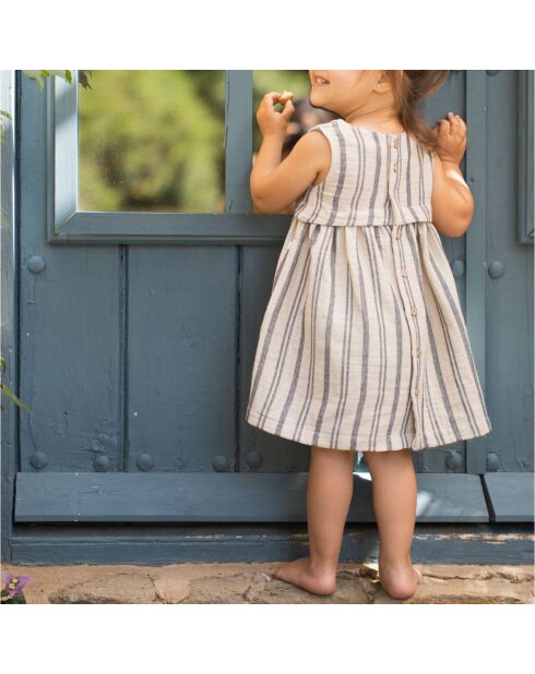 Robe sans manches Naomi bleu/écru