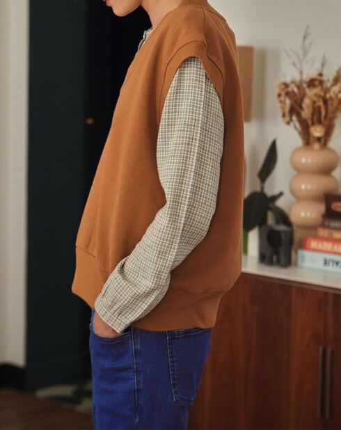 Sweat Col V en Coton Bio Yena caramel