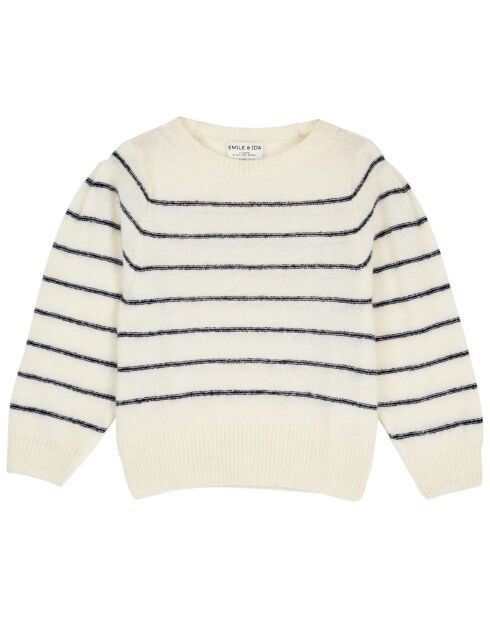 Ecru Yeye Gestreifter Pullover aus Alpakawolle