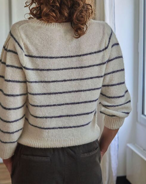 Pull en Laine mélangée Alpaga Rayé Yeye écru