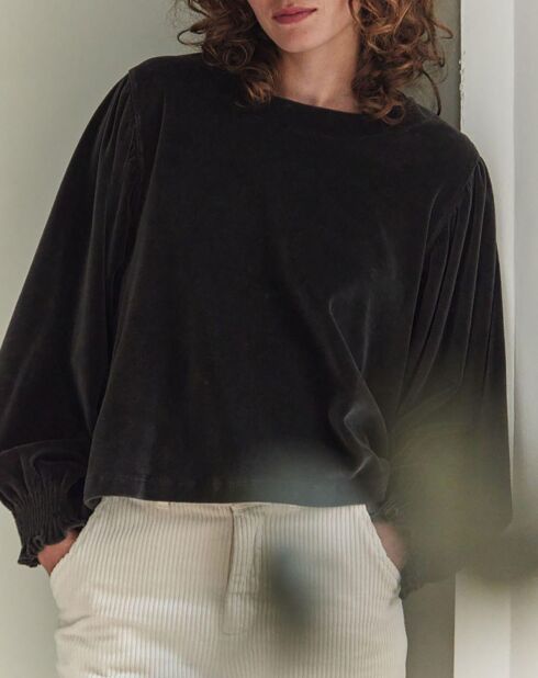 Samt-Sweatshirt You in Anthrazitgrau