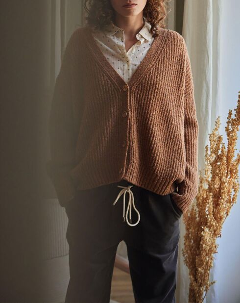 Yuzzle Cardigan aus karamellfarbenem Wollmix