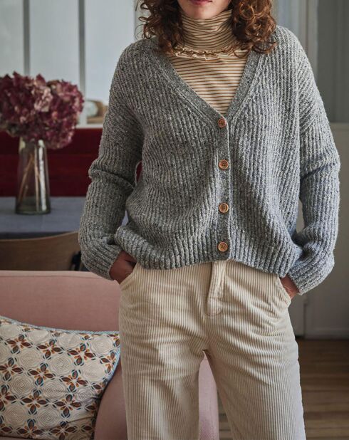 Heather Grey Yuzzle Strickjacke aus Wollmix