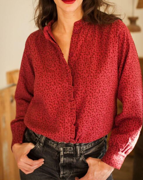 Blouse Gaze de Coton Léopard Patti bordeaux
