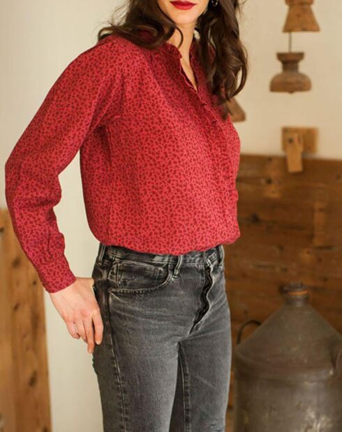 Blouse Gaze de Coton Léopard Patti bordeaux