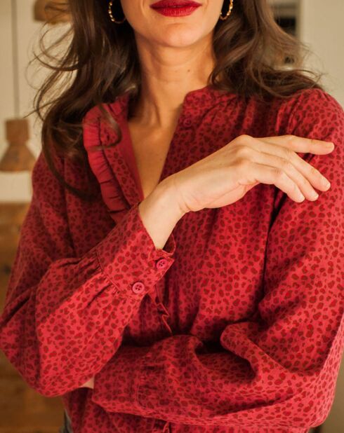 Blouse Gaze de Coton Léopard Patti bordeaux