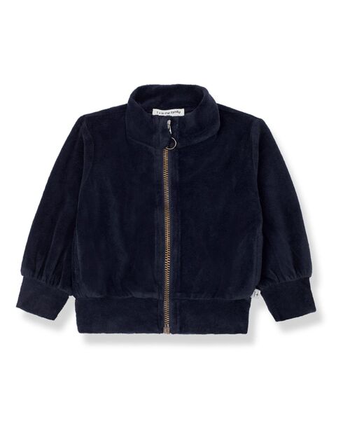 Marineblaues Ganna Velvet Rollkragen-Sweatshirt mit Reißverschluss
