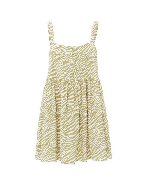 Gelbes Leinenmischkleid mit Zebradruck