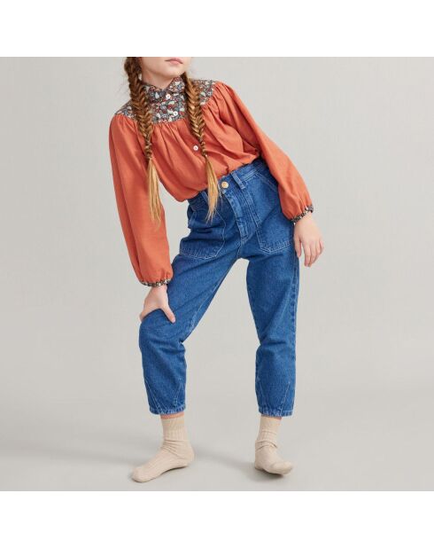 Blouse Coton Bio Col Fleuri Luna terracotta