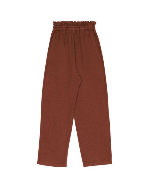 Braune Long Beach-Hose aus 100% Leinen