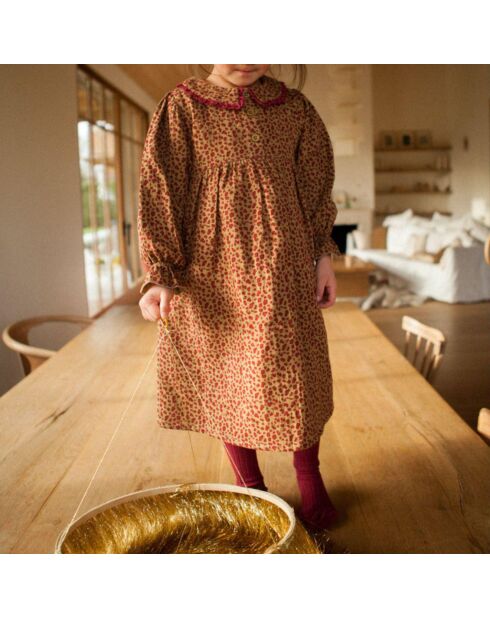 Abito in garza di cotone cammello leopardato Louve