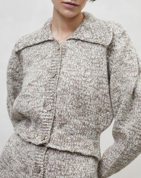 Cardigan 100% Laine Valeria beige chiné