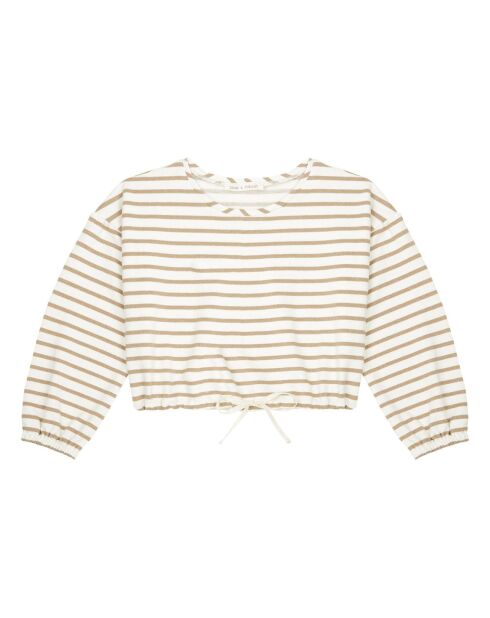 Pull Cropped Lurex Rayé beige/blanc