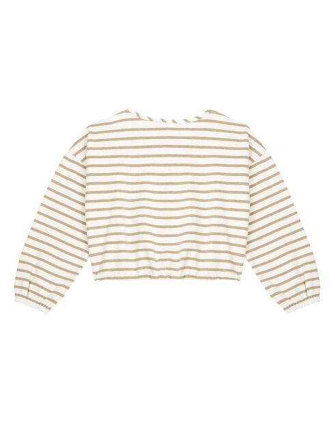 Pull Cropped Lurex Rayé beige/blanc