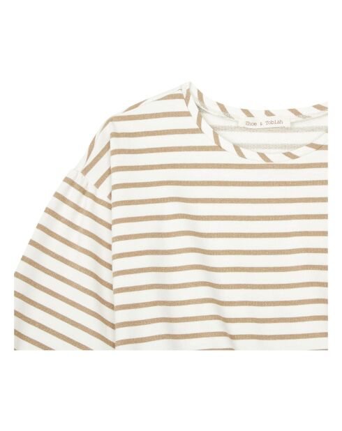 Pull Cropped Lurex Rayé beige/blanc