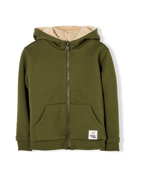 Sweat Zippé à Capuche Fourré Réversible Hooper vert kaki