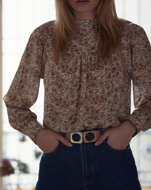 Roxane Blumenbluse ecru/mehrfarbig