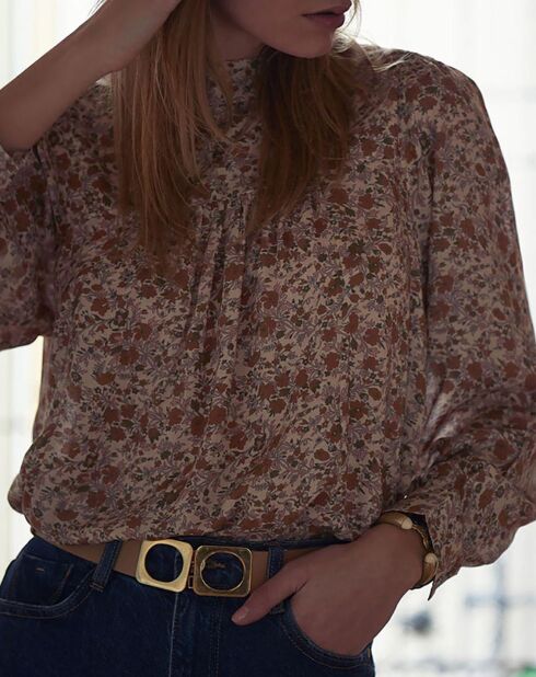Roxane Blumenbluse ecru/mehrfarbig