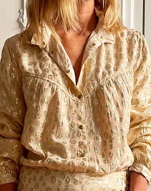 Goldene Lurexbluse Vegas mit Leopardenmuster